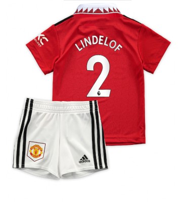 Manchester United Victor Lindelof #2 Hjemmedraktsett Barn 2022-23 Kortermet (+ Korte bukser)